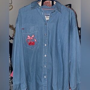 Urban Outfitters Oversized Cherry Bow Denim Button Up 🍒 NWT